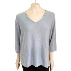 TAHARI Linen Blend Dolman Sleeve Boxy V-neck Sweater in Baby Blue  SZ XL
